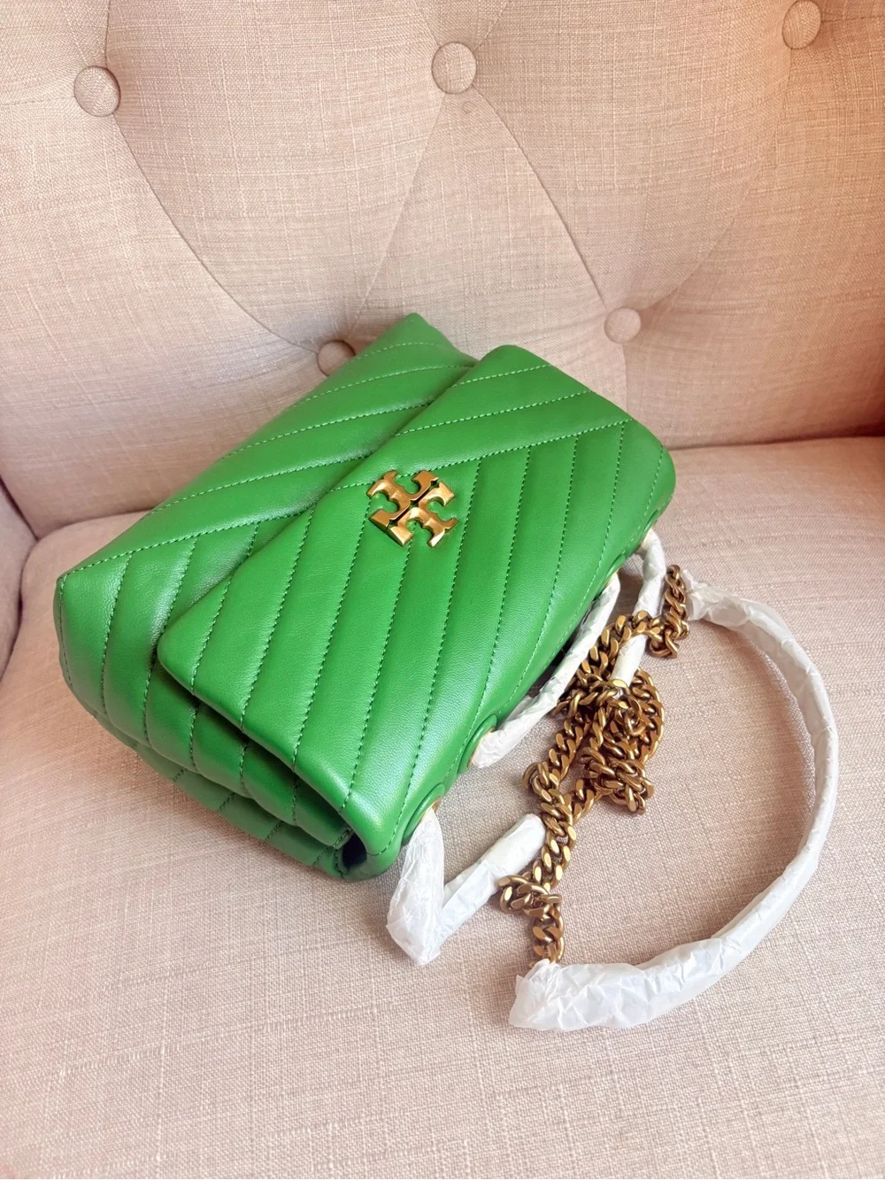 Tory Burch Emerald Green Quilted Leather Chain Shoulder Bag